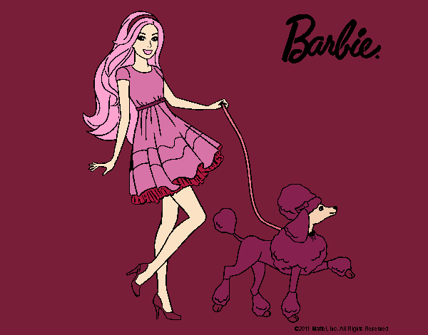 Dibujo Barbie paseando a su mascota pintado por tilditus