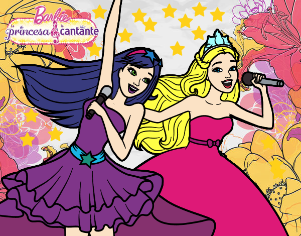 Dibujo Barbie y la princesa cantando pintado por 0426979415