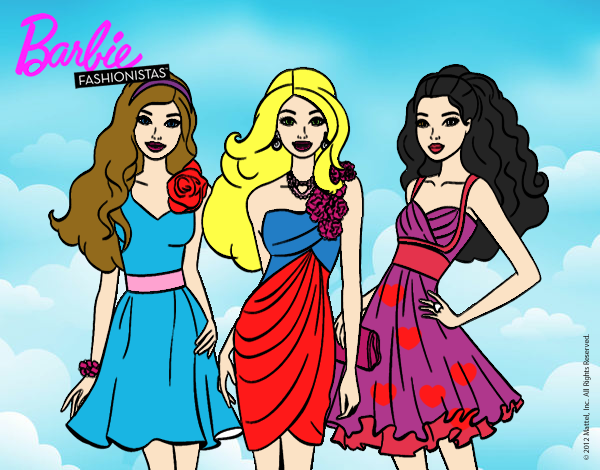 Dibujo Barbie y sus amigas vestidas de fiesta pintado por 0426979415