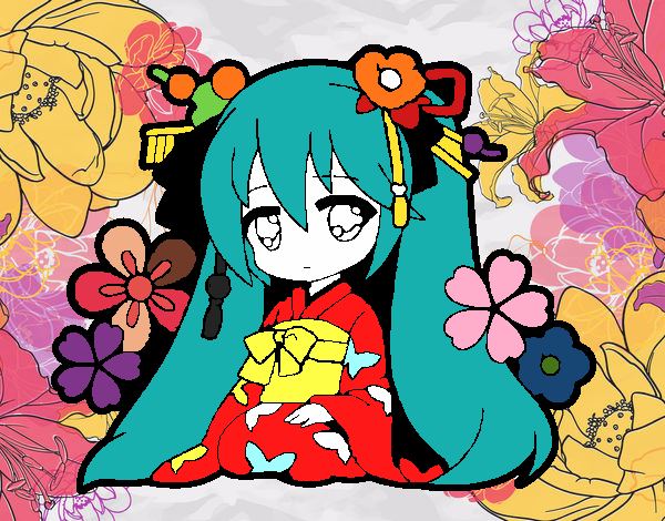 Dibujo Miku tradicional pintado por demetria