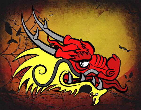 Dibujo Cabeza de dragón rojo pintado por esmelu