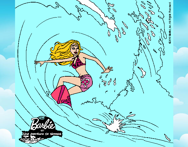 Dibujo Barbie practicando surf pintado por LunaLunita