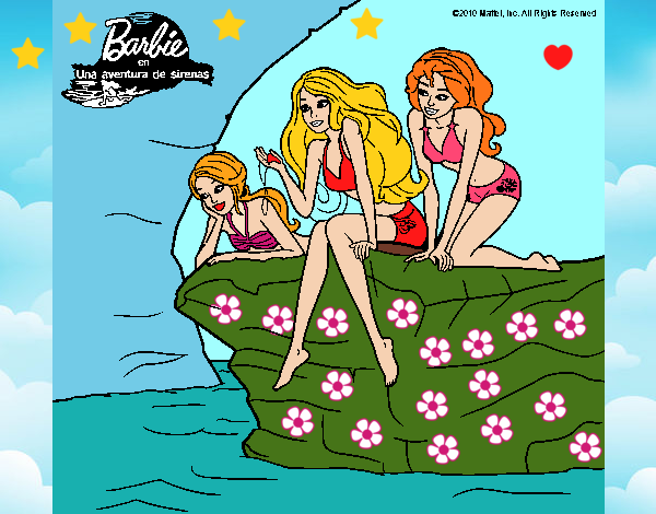 Dibujo Barbie y sus amigas sentadas pintado por LunaLunita