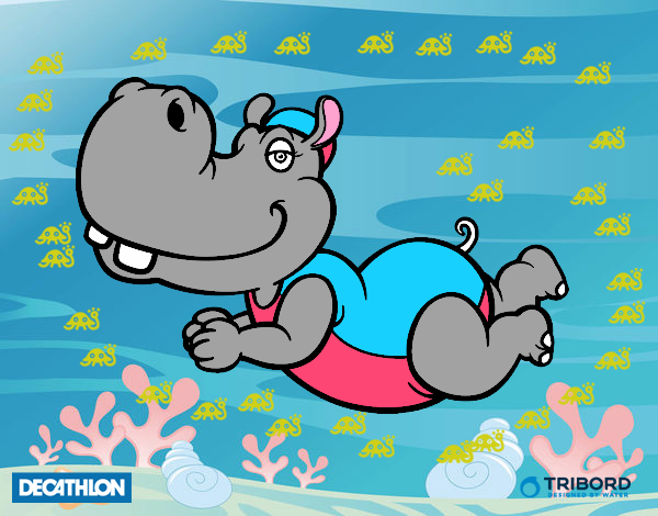 Dibujo Decathlon - Hipopótamo nadador pintado por anasue