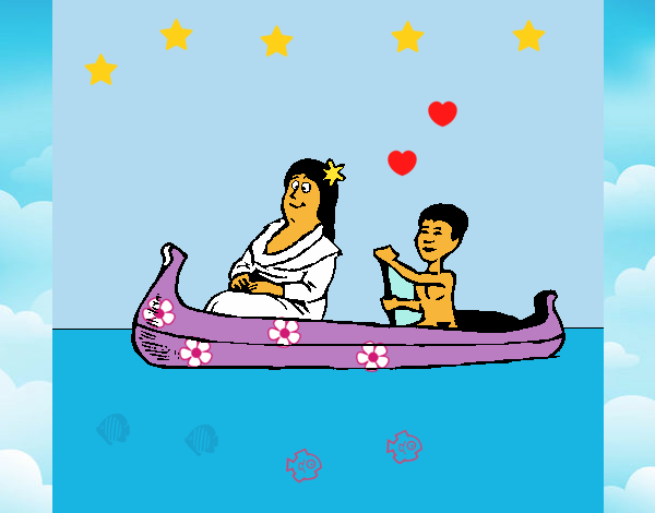 Madre e hijo en canoa