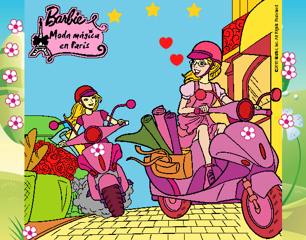 Dibujo Barbie y su amiga en moto 1 pintado por LunaLunita