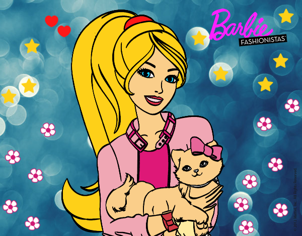 Dibujo Barbie con su linda gatita pintado por tilditus