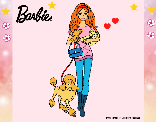 Dibujo Barbie con sus mascotas pintado por tilditus