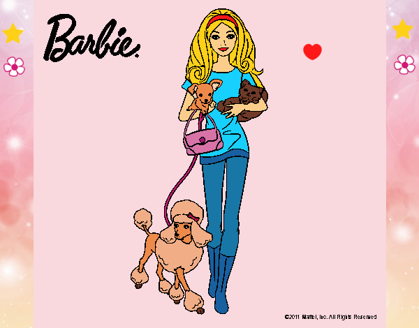 Dibujo Barbie con sus mascotas pintado por LunaLunita