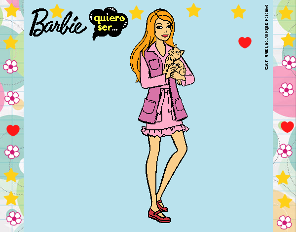 Dibujo Barbie con un gatito pintado por LunaLunita