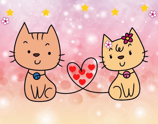 Dibujo Gatos enamorados pintado por LunaLunita