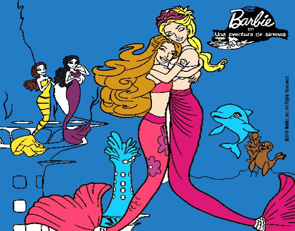 Dibujo Barbie sirena y la reina sirena pintado por Potte