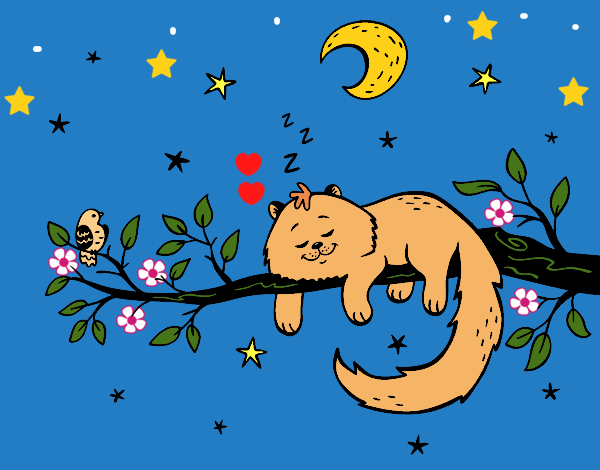 Dibujo El gato y la luna pintado por LunaLunita