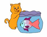 Dibujo Gato y pez pintado por FERMAGDA