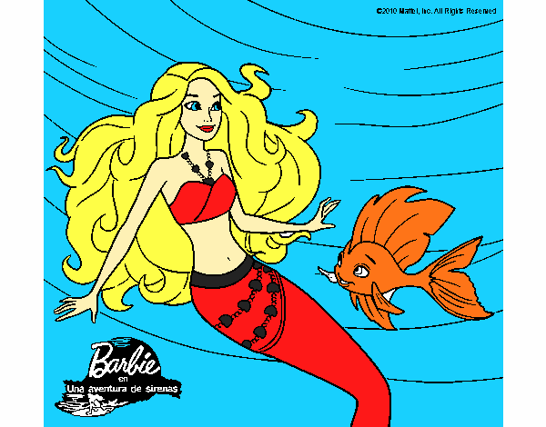 Barbie sirena con su amiga pez