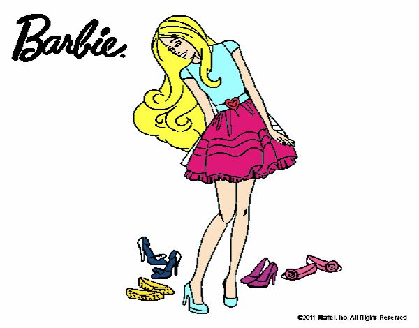 Dibujo Barbie y su colección de zapatos pintado por Potte