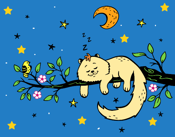 Dibujo El gato y la luna pintado por LunaLunita