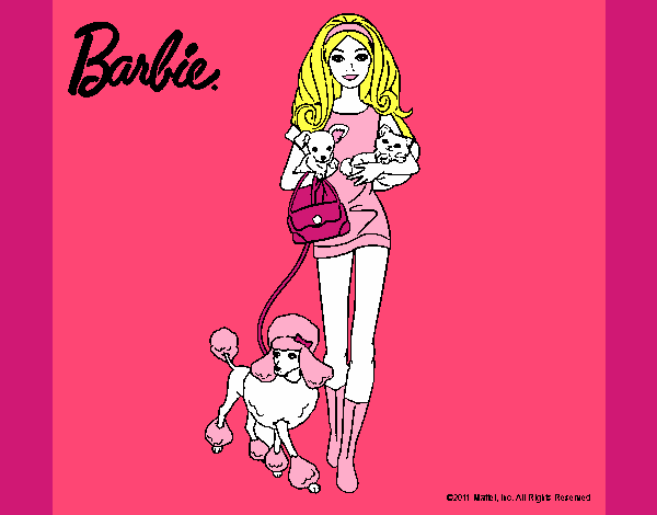 Dibujo Barbie con sus mascotas pintado por maryelik