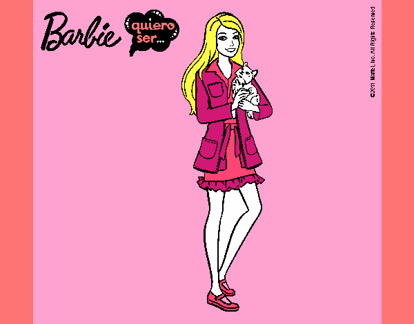 Dibujo Barbie con un gatito pintado por maryelik