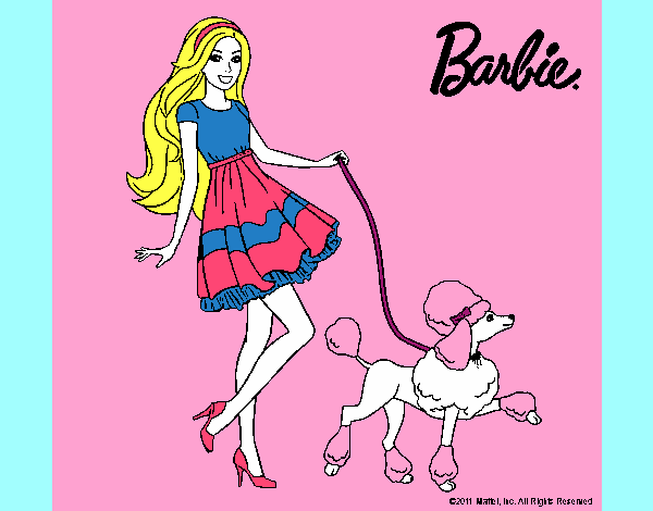 Dibujo Barbie paseando a su mascota pintado por maryelik