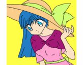 Dibujo Chica con sombrero pamela pintado por Hiyori02