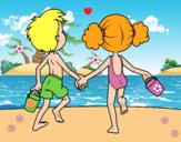 Dibujo Niña y niño en la playa pintado por LunaLunita