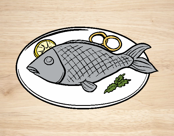 Dibujo Plato de pescado pintado por kjdfshiudf