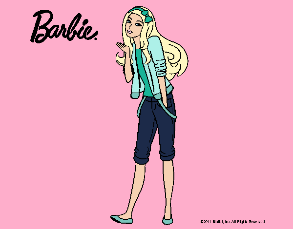 Dibujo Barbie con look casual pintado por kjdfshiudf