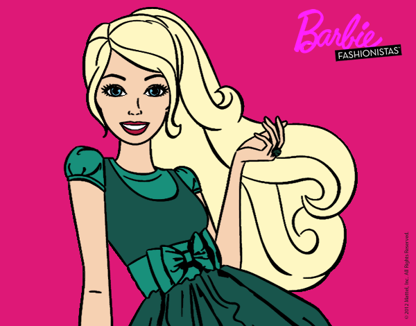 Dibujo Barbie con su vestido con lazo pintado por kjdfshiudf