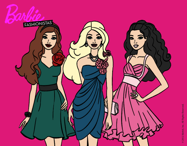 Dibujo Barbie y sus amigas vestidas de fiesta pintado por kjdfshiudf