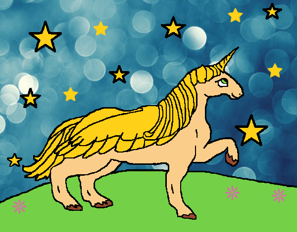 Dibujo Unicornio mirando las estrellas pintado por LunaLunita