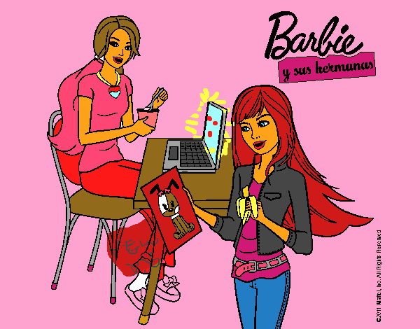 Dibujo Barbie y su hermana merendando pintado por RocioNayla