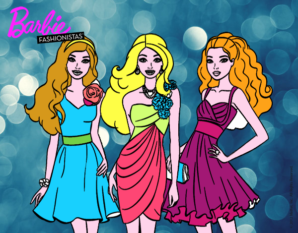 Dibujo Barbie y sus amigas vestidas de fiesta pintado por asuncion11