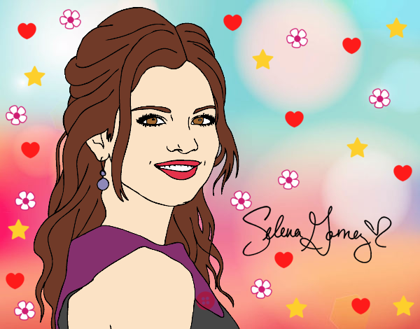 Dibujo Selena Gomez con pelo rizado pintado por esmelu