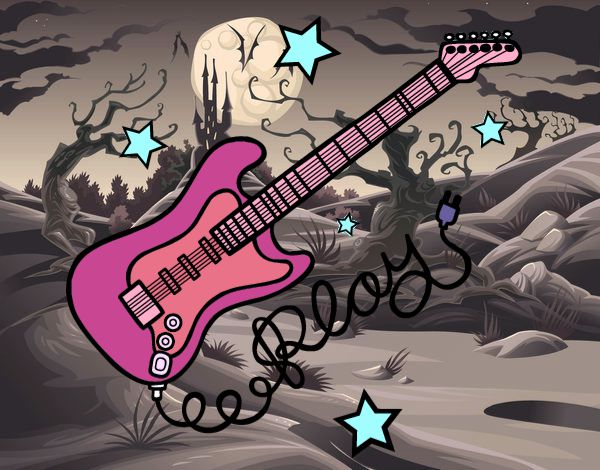 Dibujo Guitarra y estrellas pintado por Potte