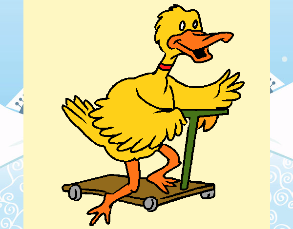 Dibujo Pato en patinete pintado por sufrit