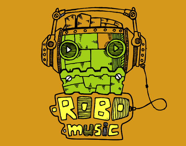 Dibujo Robot music pintado por gorrito