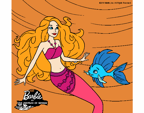Dibujo Barbie sirena con su amiga pez pintado por victorys