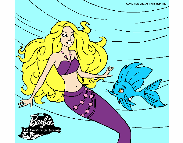 Dibujo Barbie sirena con su amiga pez pintado por isidora4