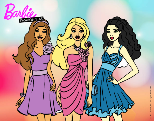 Dibujo Barbie y sus amigas vestidas de fiesta pintado por Lia2015