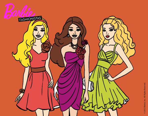 Dibujo Barbie y sus amigas vestidas de fiesta pintado por sarayyy222