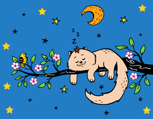 Dibujo El gato y la luna pintado por LunaLunita