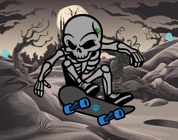 Dibujo Esqueleto Skater pintado por sergillo05