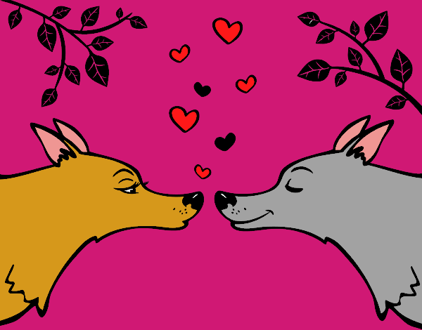 Dibujo Lobos enamorados pintado por maria20042