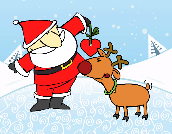 Dibujo Papá Noel y Rudolf pintado por Jorgelina7