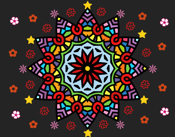 Dibujo Mandala estrella floral pintado por queyla