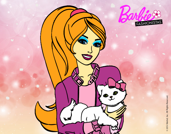 Dibujo Barbie con su linda gatita pintado por LunaLunita