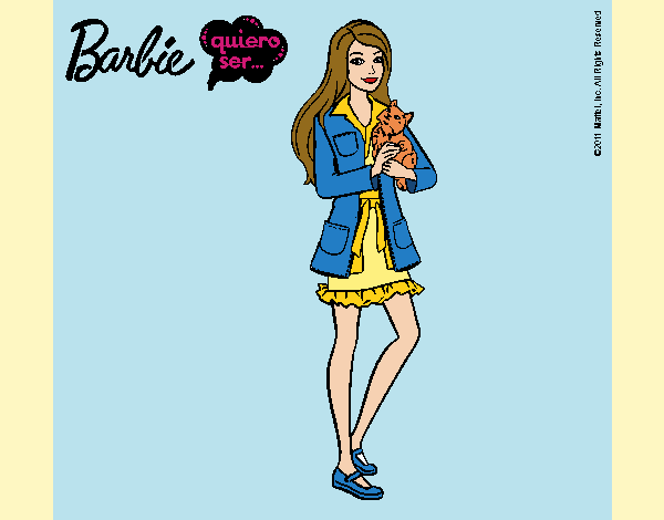 Dibujo Barbie con un gatito pintado por queyla