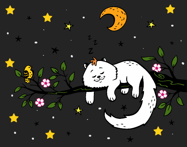 Dibujo El gato y la luna pintado por LunaLunita