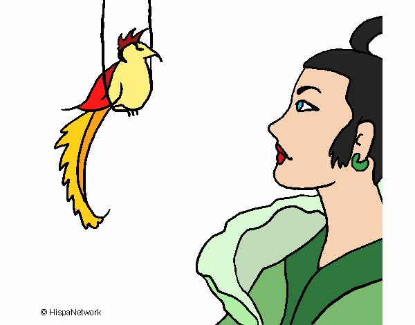 Dibujo Mujer y pájaro pintado por Kenndy
